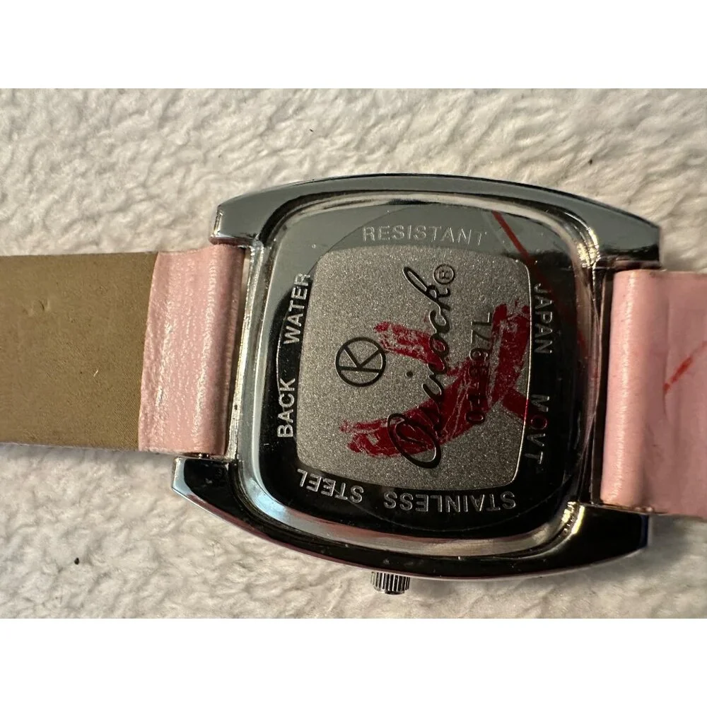 Osirock Vintage 1980s Square Watch Chrome Pink Faux Leather Strap Retro‎ Quartz